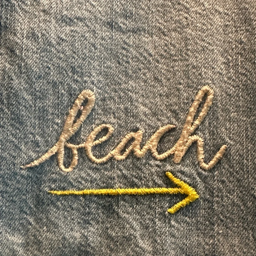 American Eagle Outfitters Light Blue Denim Blouse with Palm Tree Embroidery - Picture 3 of 10